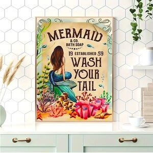 Retro Mermaid Wash Your Tail Poster Vintage Look Wall Art Print